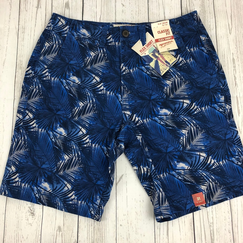 NEW Arizona Mens Blue Print Shorts Sz 31